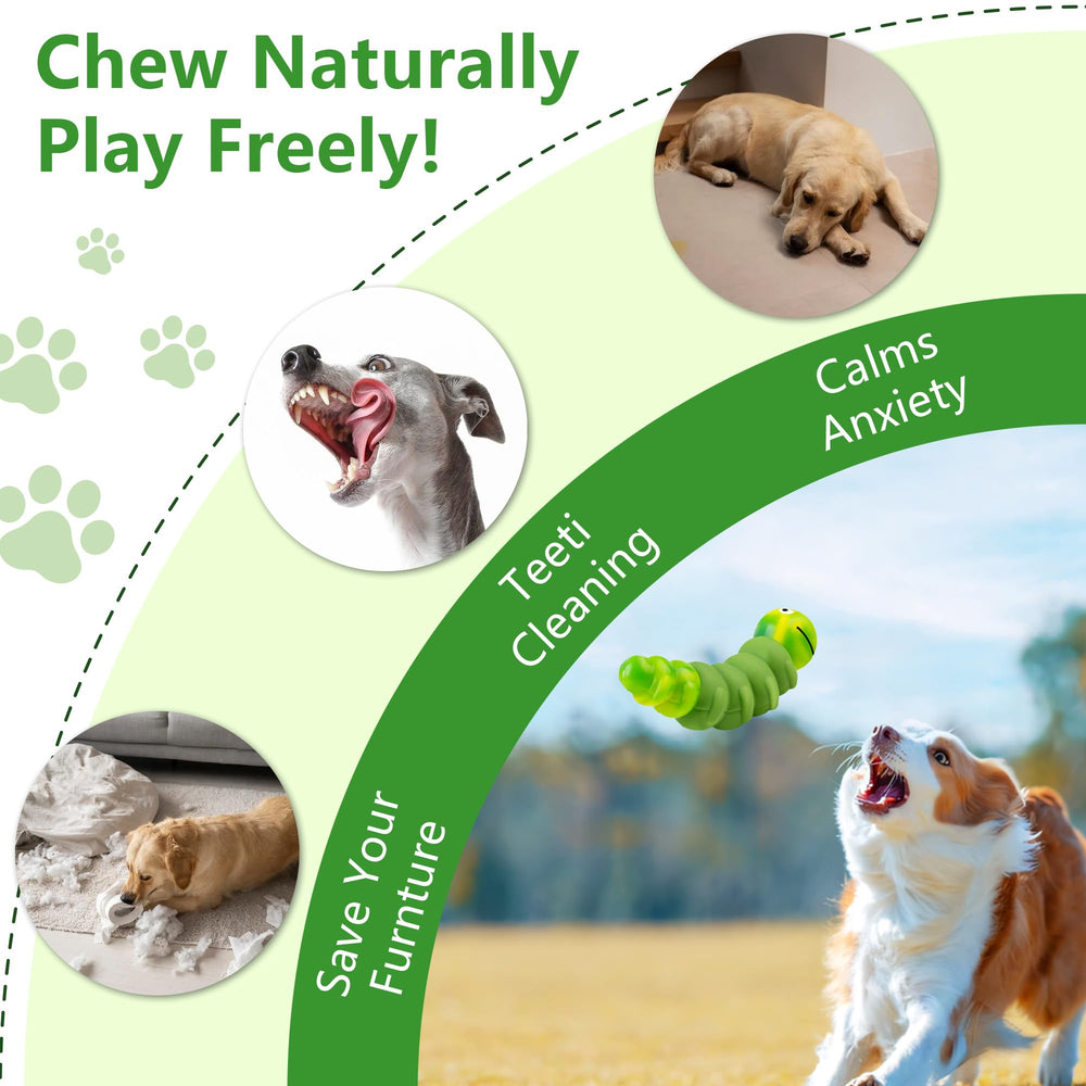 FurtasticFinds Caterpillar dog chew toy green sturdy nylon-rubber materials.