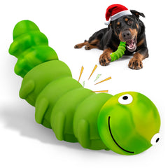 FurtasticFinds Caterpillar dog chew toy green front view with durable nylon-rubber for aggressive chewers.
