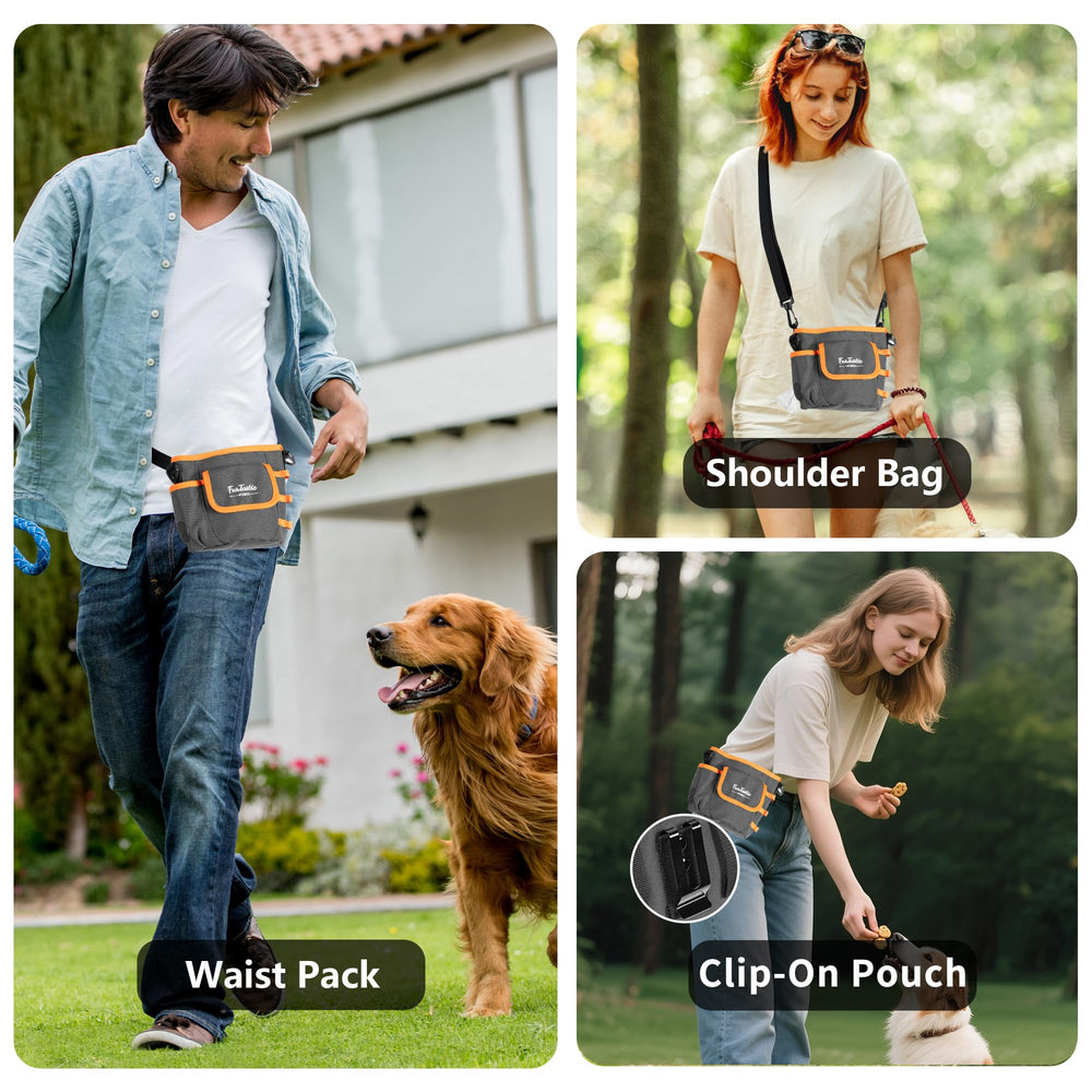 FurtasticFinds dog treat pouch front pocket and side loops provide essentials and poop-bag access.
