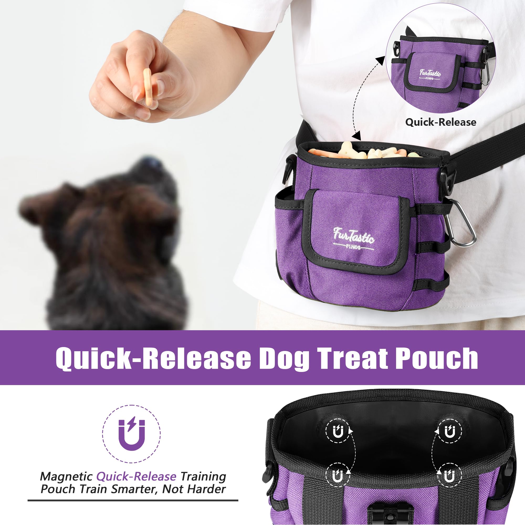 FurtasticFinds dog treat pouch storage-spaces showcases four compartments for treats, pockets and accessories
