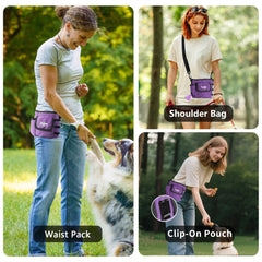 FurtasticFinds dog treat pouch three-ways-to-wear shows hands-free versatility during walks