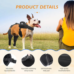 Closeup of Furtent knee pads on the hind leg showing soft, skin friendly fabric