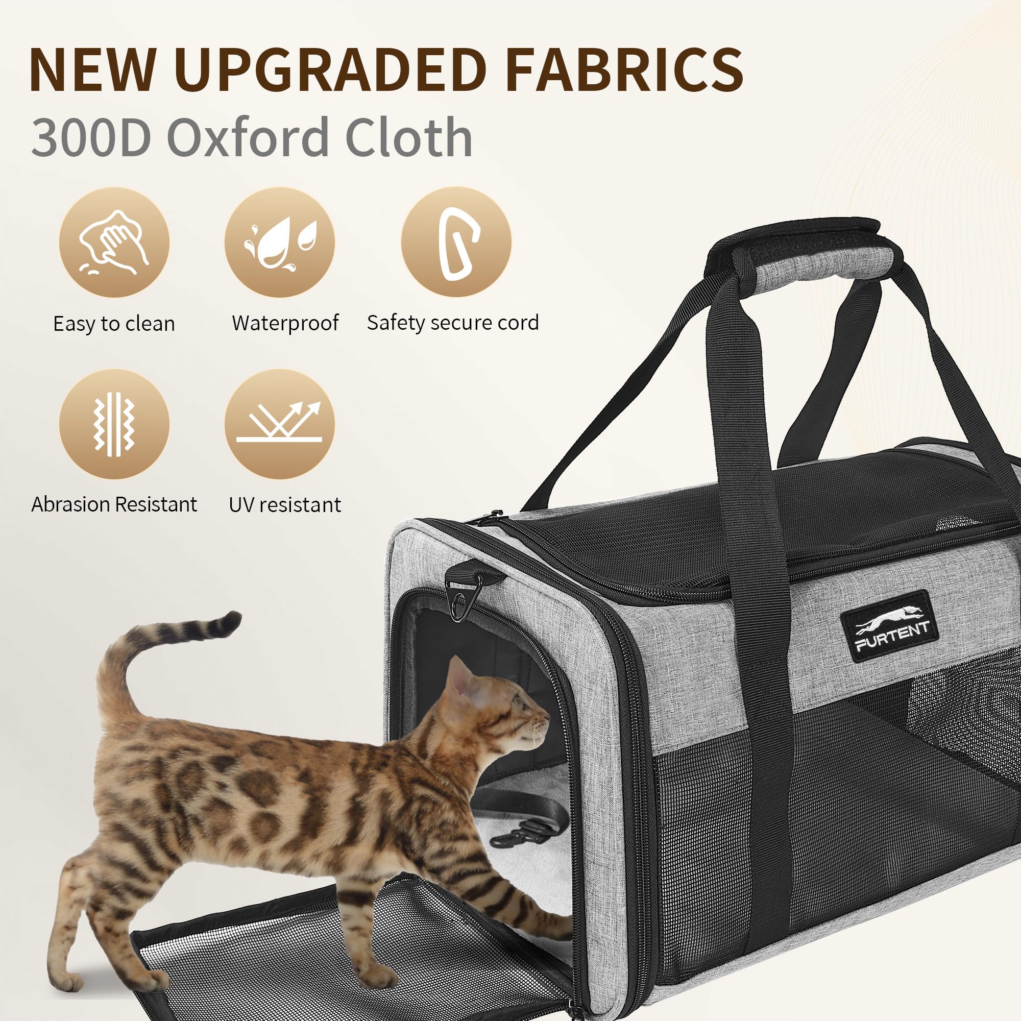 Transportín Furtent con caja de arena plegable para mayor comodidad durante viajes.