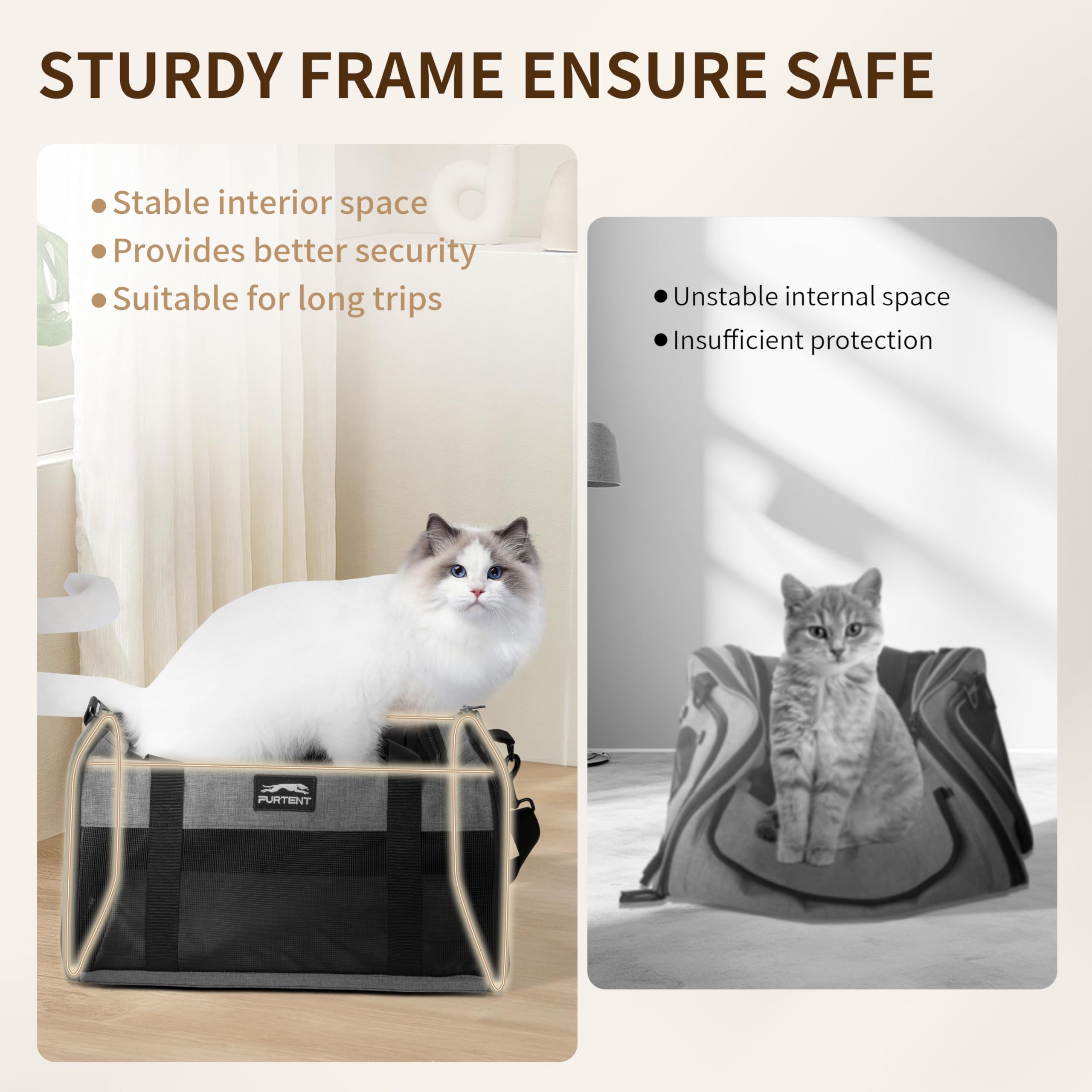 Transportín Furtent: correa interior de seguridad que previene escapes.