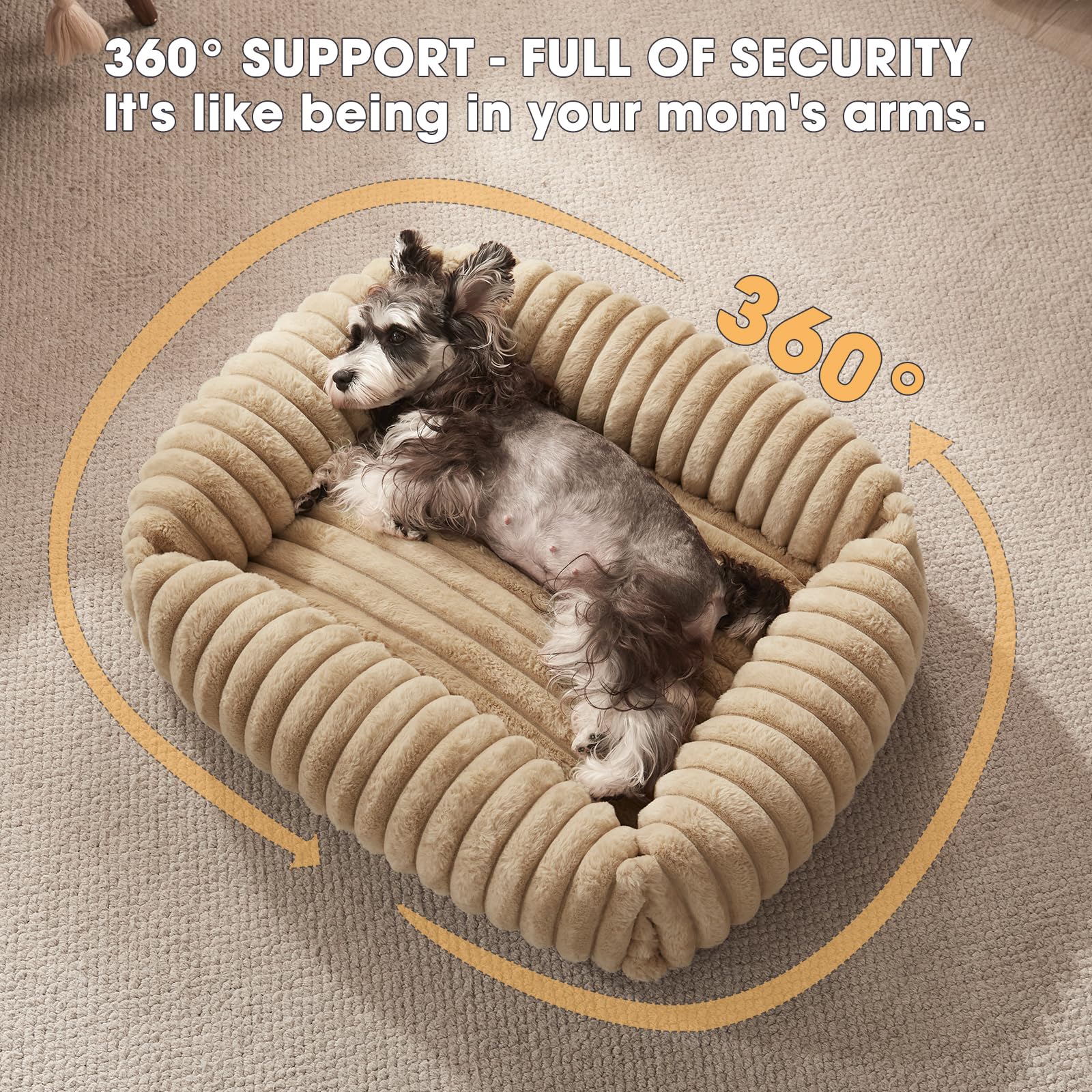 FURTIME dog bed neck-support pillow image illustrates cozy head cradling for deep sleep