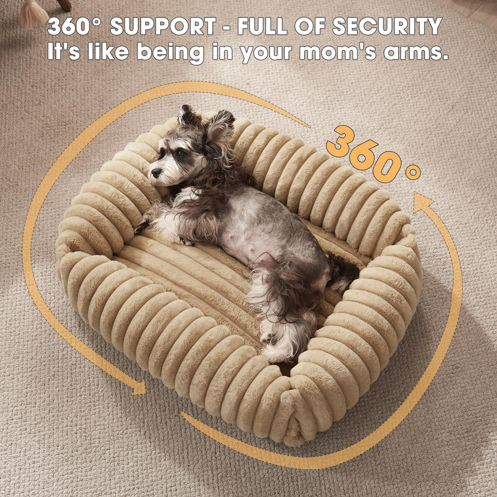FURTIME dog bed neck-support pillow image illustrates cozy head cradling for deep sleep
