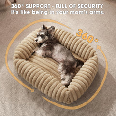 FURTIME dog bed neck-support pillow image illustrates cozy head cradling for deep sleep