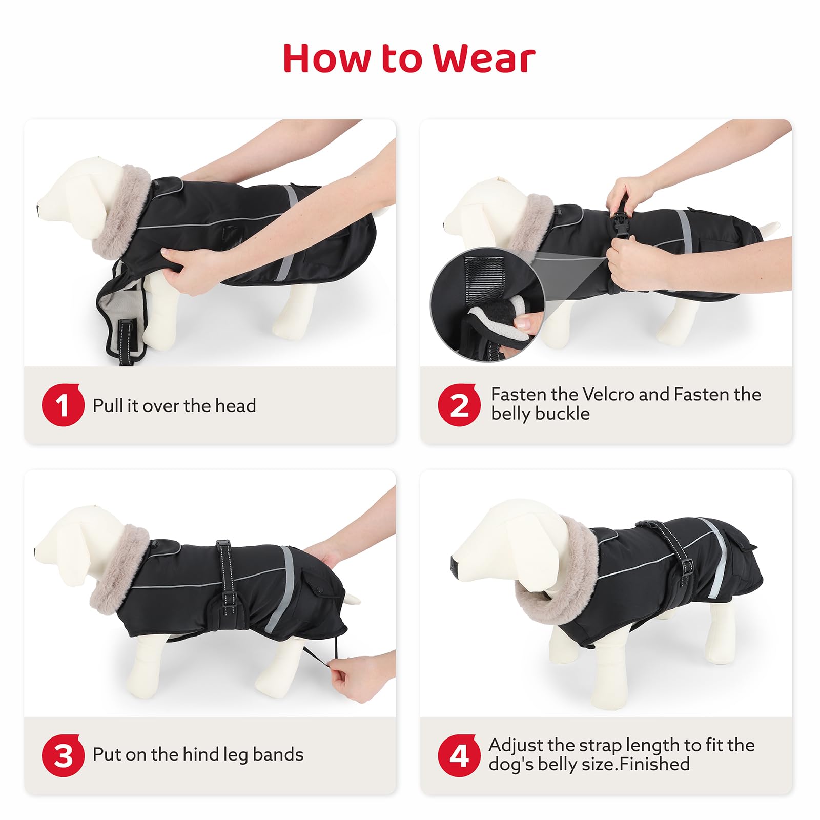 FURTIME dog coat built-in harness with leash attachment for secure walks