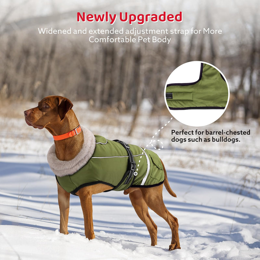 FURTIME fleece-lined dog coat with fur collar for cozy warmth on frosty outings.