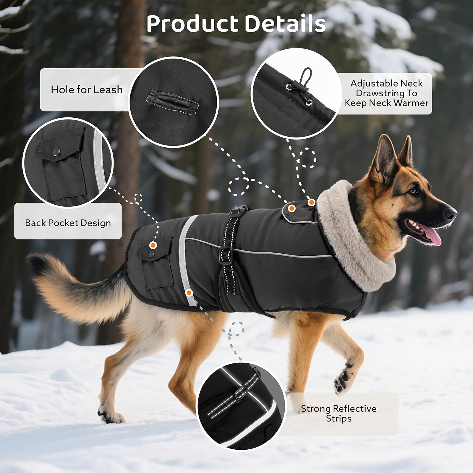 FURTIME dog coat size-chart helps you choose the right fit for medium dogs.