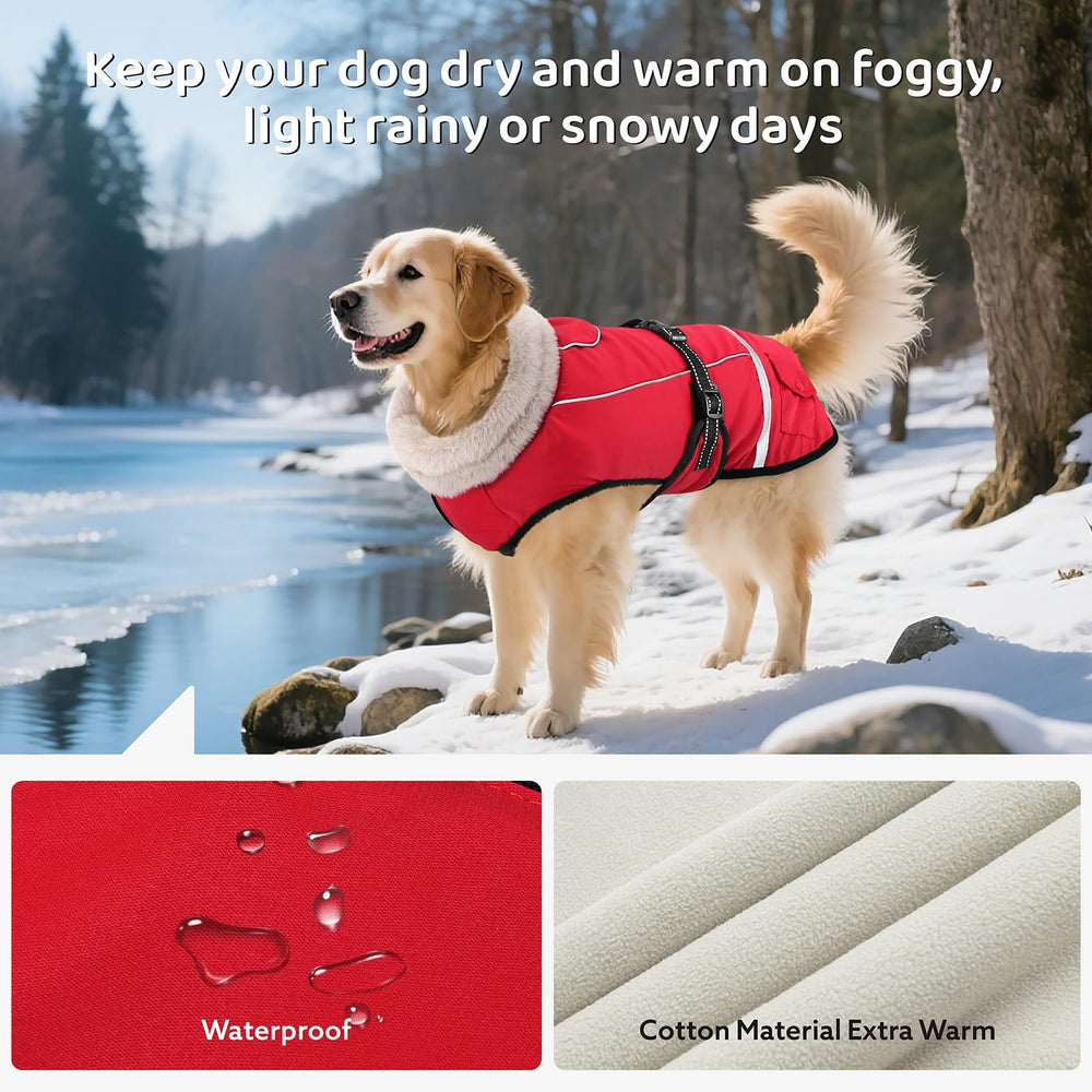 FURTIME dog coat-waterproof-fleece-lining keeps your pet dry during snow.