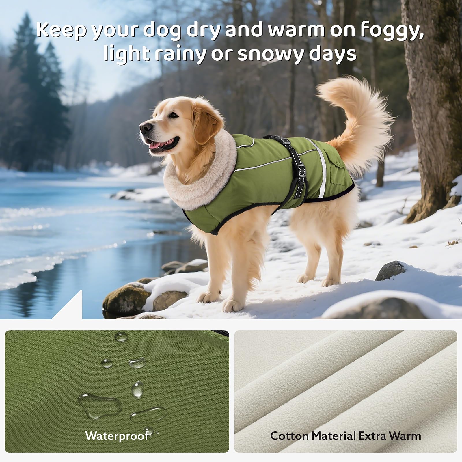 FURTIME dog coat waterproof windproof shell keeps your pet dry during light rain.