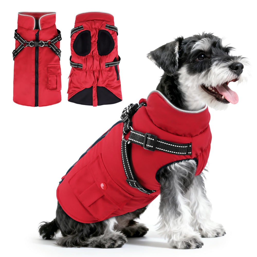 FURTIME dog winter coat with built-in harness, front view for secure daily walks.