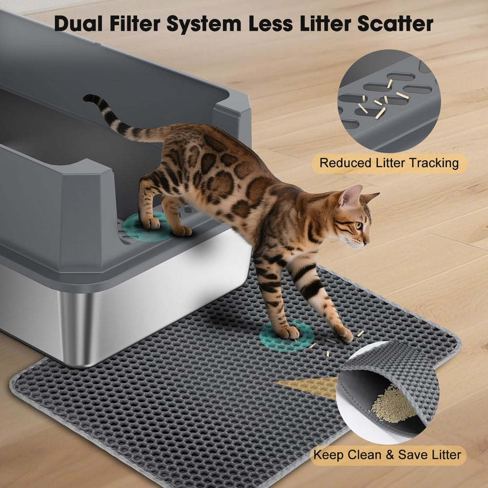 FURTIME high-sided metal litter box reducing spills and tracking