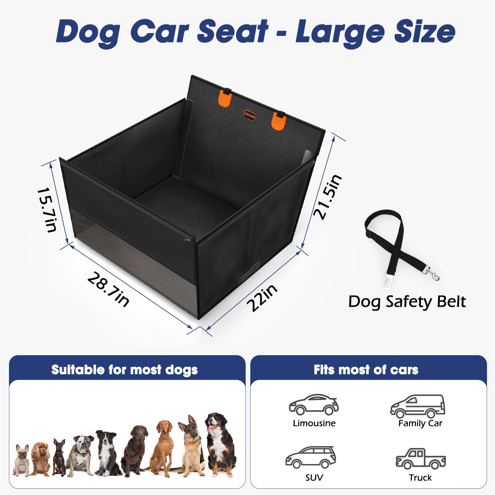FURTIME dimensions 28.7 by 22 by 21.5 inches fit most vehicles