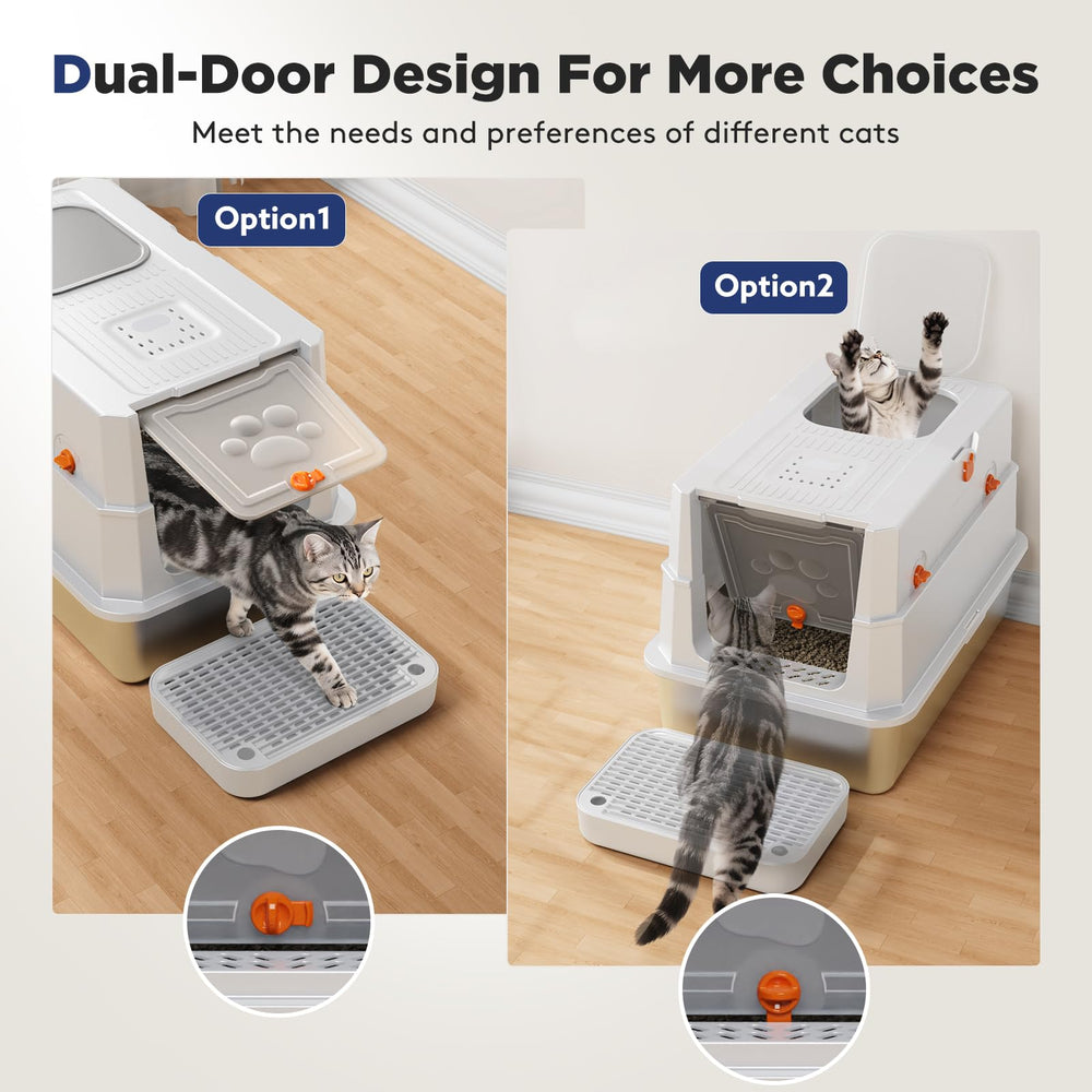 FURTIME lid flip-top in stainless litter box for quick, mess-free cleaning.