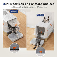 FURTIME lid flip-top in stainless litter box for quick, mess-free cleaning.