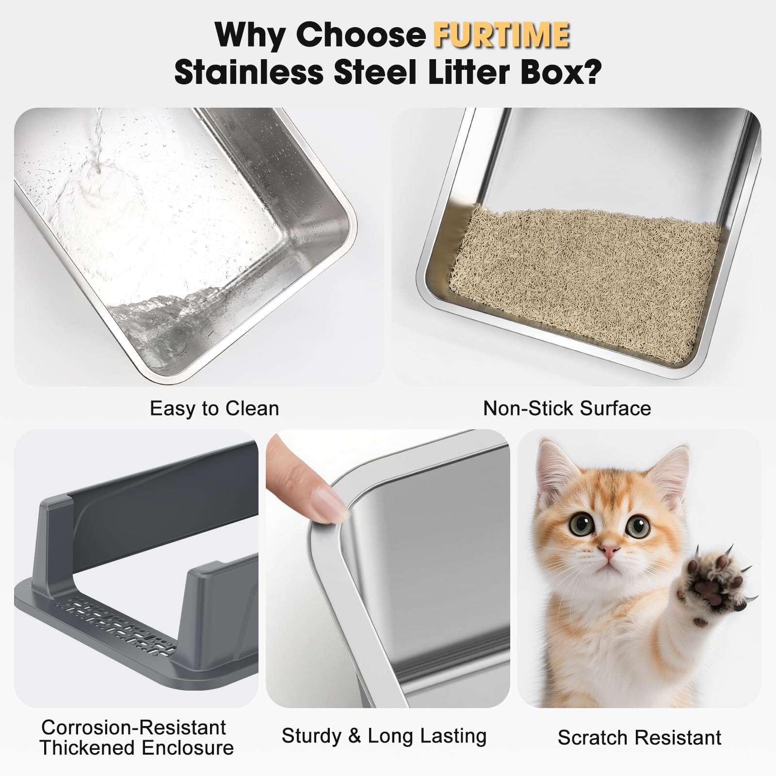 FURTIME rust-proof non-stick surface easy to rinse after use.