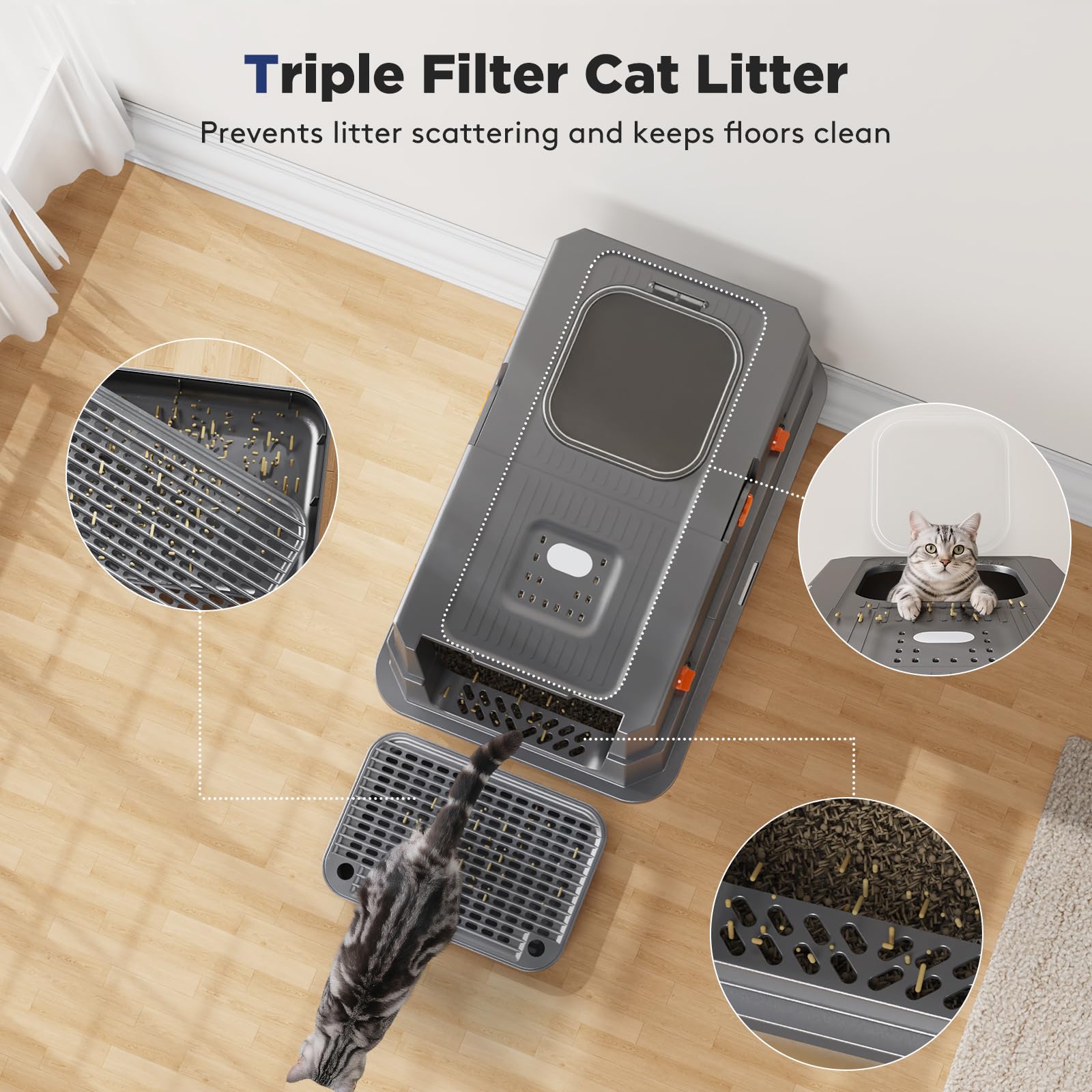 FURTIME paw-filter pedal catches litter as cats exit for cleaner floors.