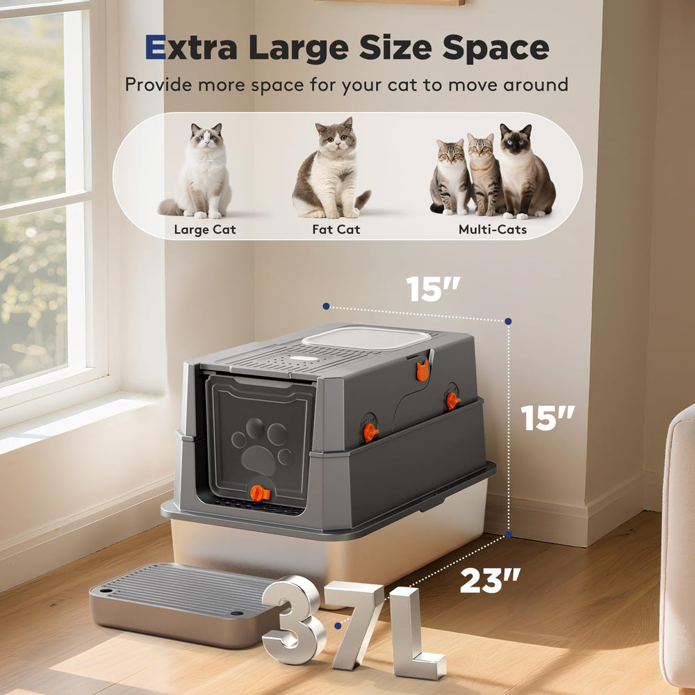 FURTIME XL litter box 23x15x15 inches gives roomy space.