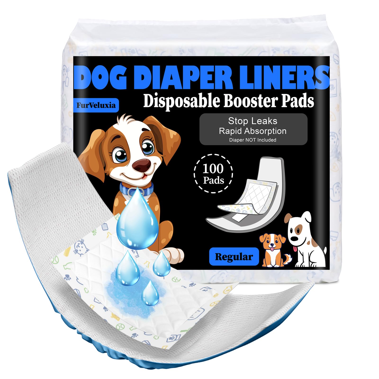 FurVeluxia dog diaper liner pack front view for easy refills in a multi-pet home.