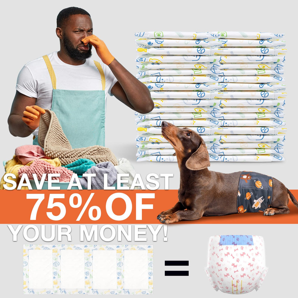 FurVeluxia dog diaper liners male female use illustrates flexible fit for any dog.