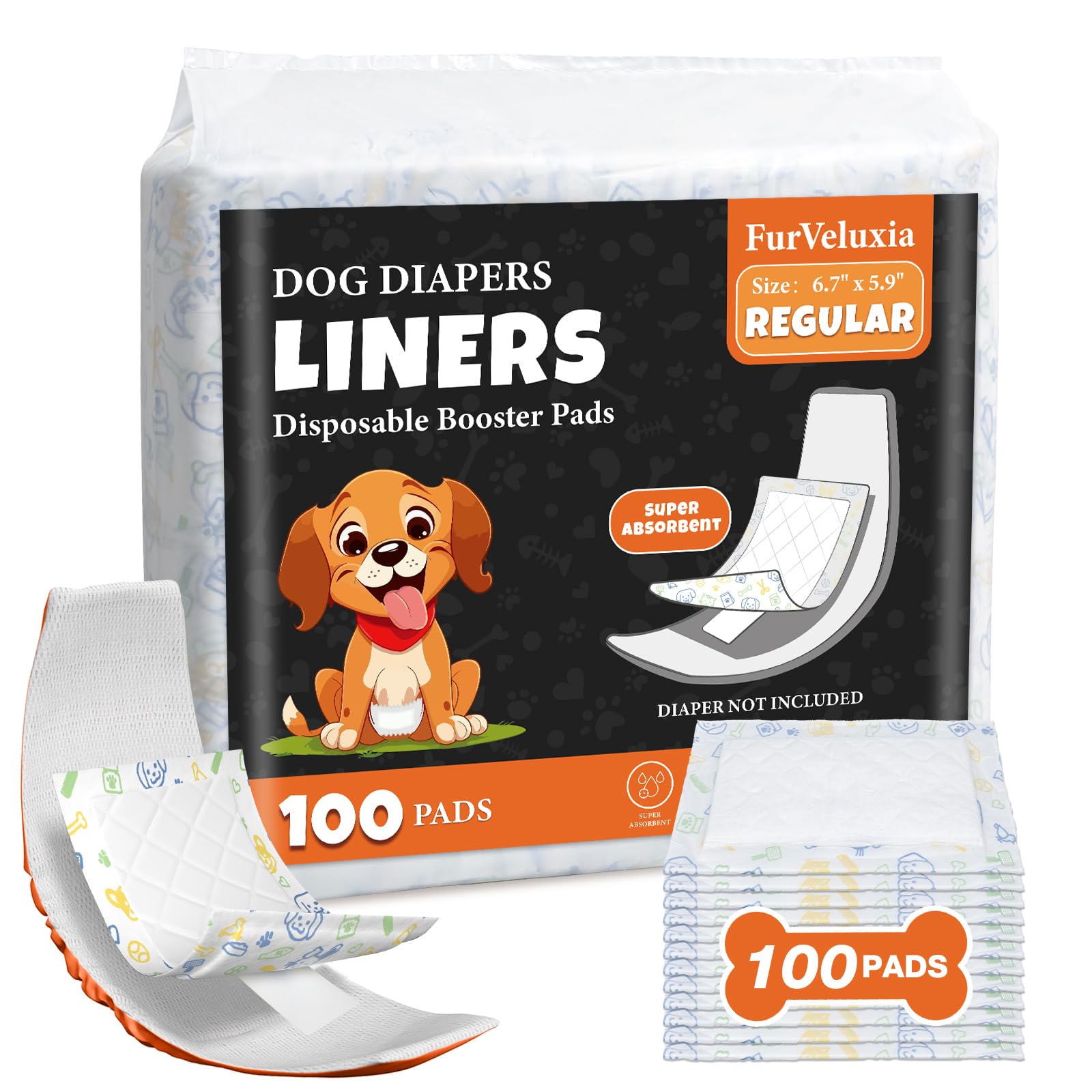 FurVeluxia dog diaper liners total pack 100ct shows value for multi-pet households.