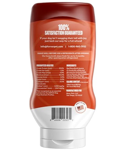 Furvor beef bone broth for dogs meal mix blends with kibble to boost flavor.