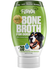 Furvor beef mobility bone broth bottle pour shows convenient dosing for dogs.
