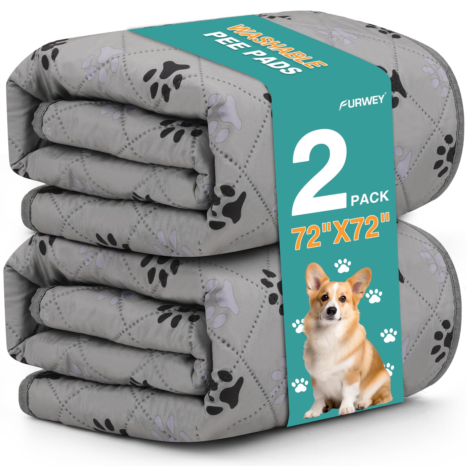 FURWEY 2Pack extra large pee pad top view highlights soft surface and high absorbency.