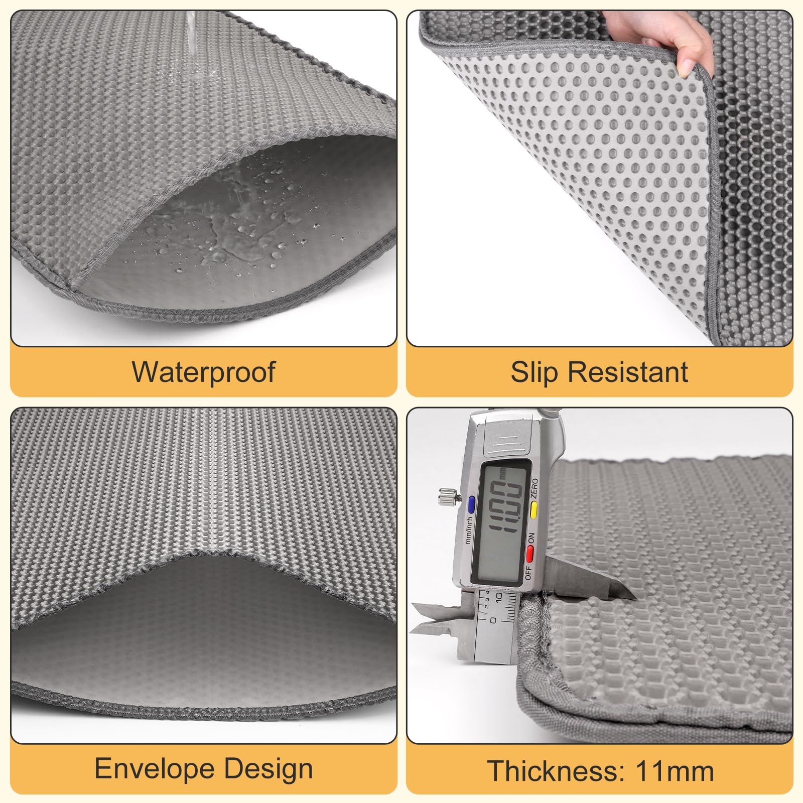FURWEY cat litter mat waterproof edge demonstrates anti-slip security for steady placement.