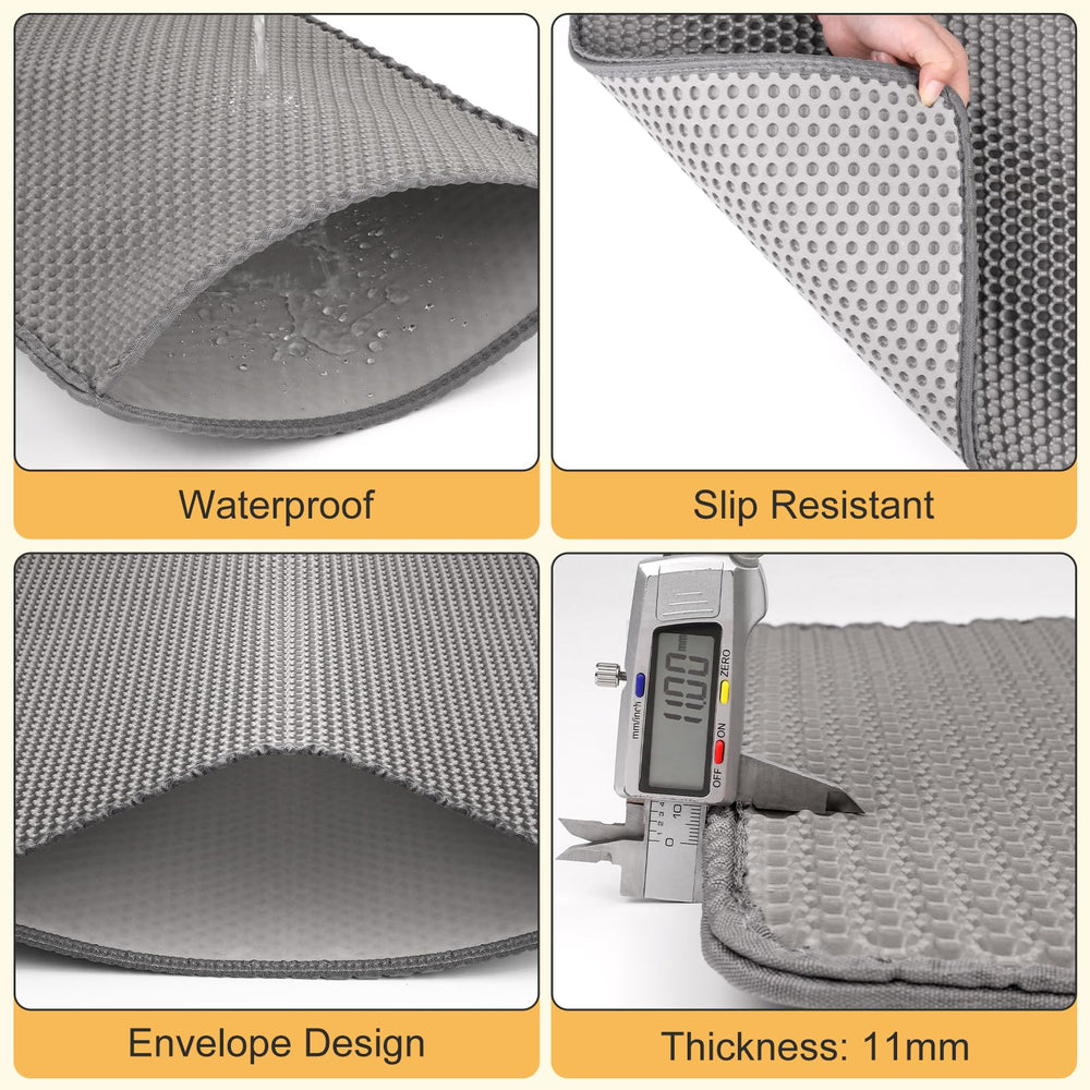 FURWEY cat litter mat waterproof edge demonstrates anti-slip security for steady placement.
