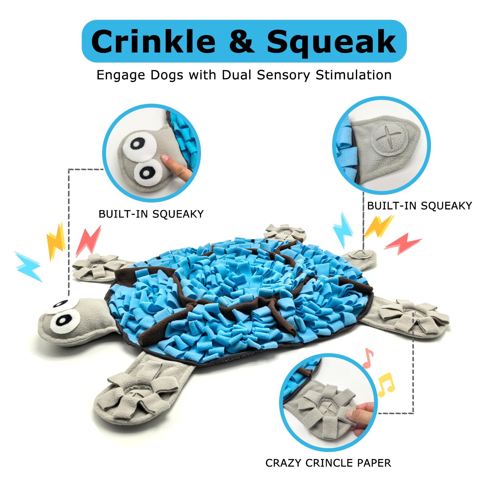 Furzeset Snuffle Mat head and tail squeakers add exciting audio during play