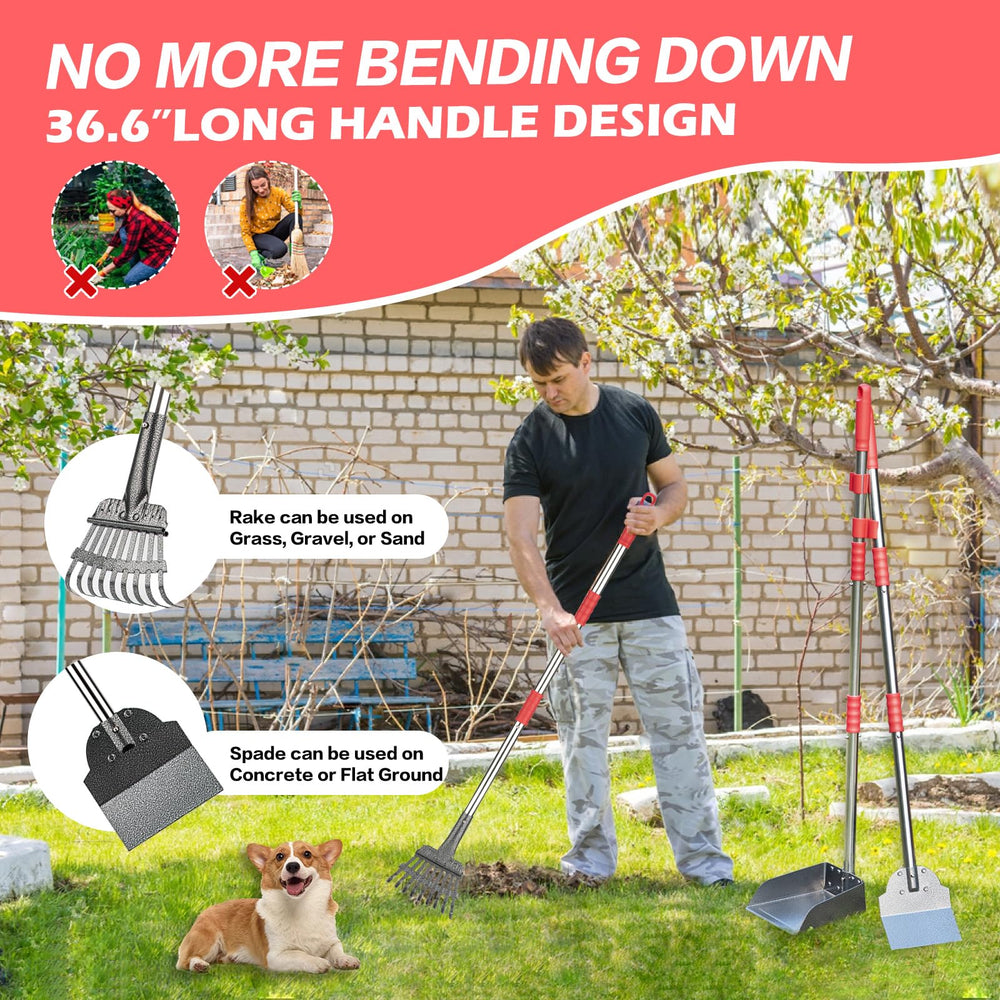 FUSBUNTY metal scoop with rake and tray resists rust outdoors