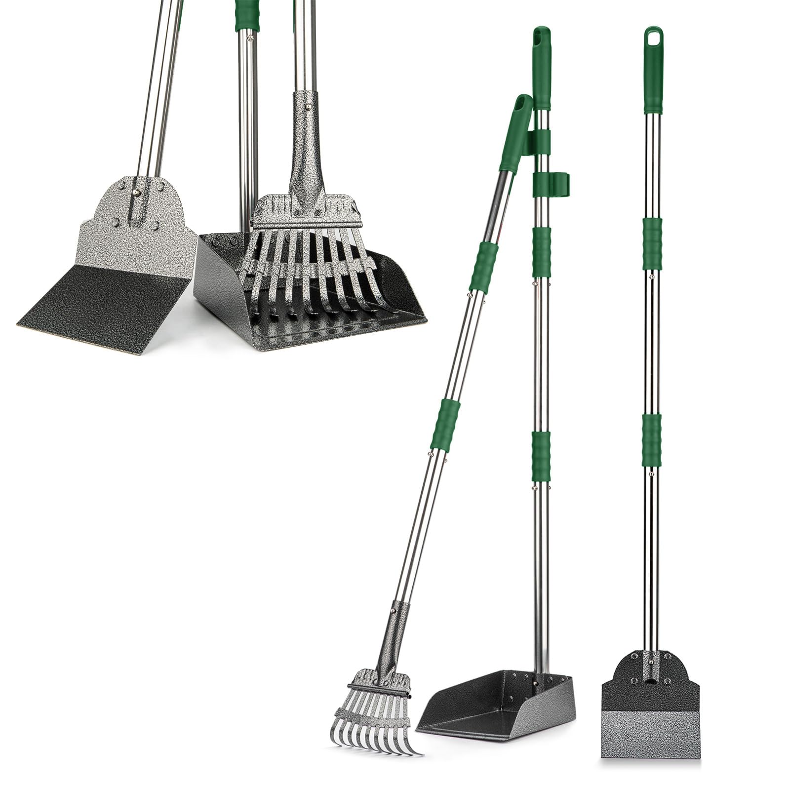 Fusbunty Pooper Scooper with long handle enables comfortable standing cleanup.