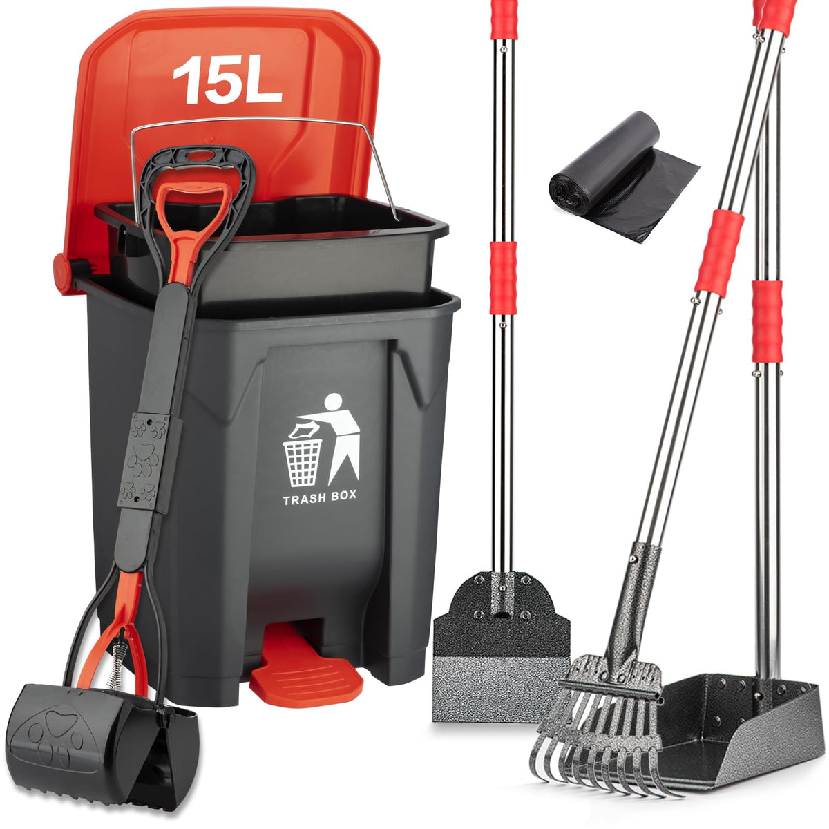 FUSBUNTY pooper scooper set with trash can keeps yard clean and odor-free