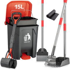FUSBUNTY pooper scooper set with trash can keeps yard clean and odor-free