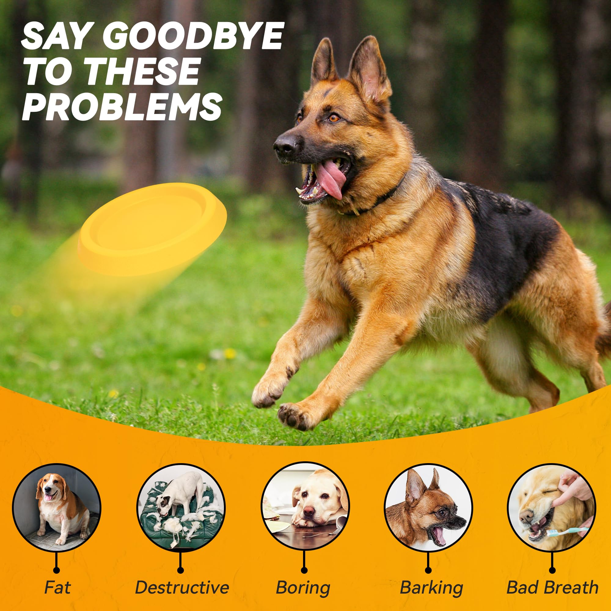 FUSOTO Dog Discs Toy high-visibility yellow makes spotting the disc easy in any setting.