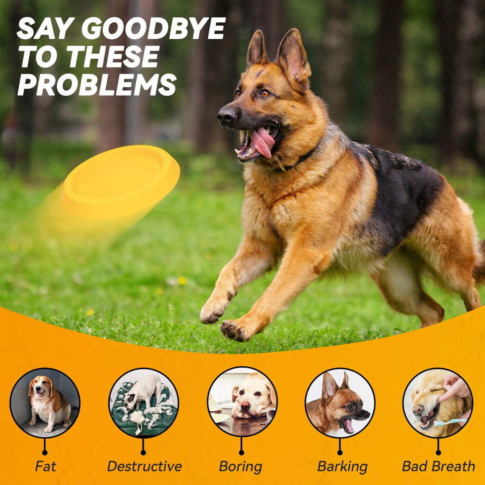 FUSOTO Dog Discs Toy high-visibility yellow makes spotting the disc easy in any setting.