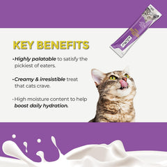 Fussie Cat creamy goat milk gravy treats, protein-rich and perfect for special treat nights.