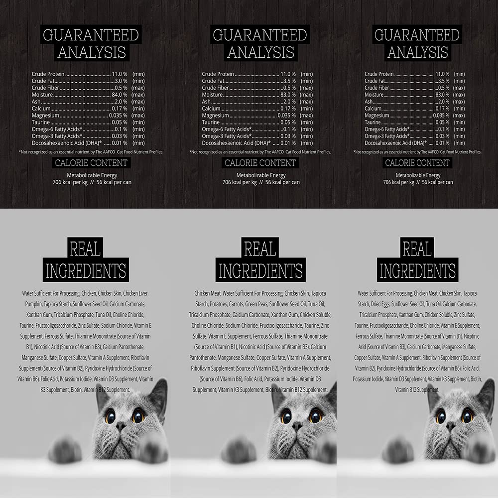 Fussie Cat wet food highlights boneless chicken as the first ingredient.