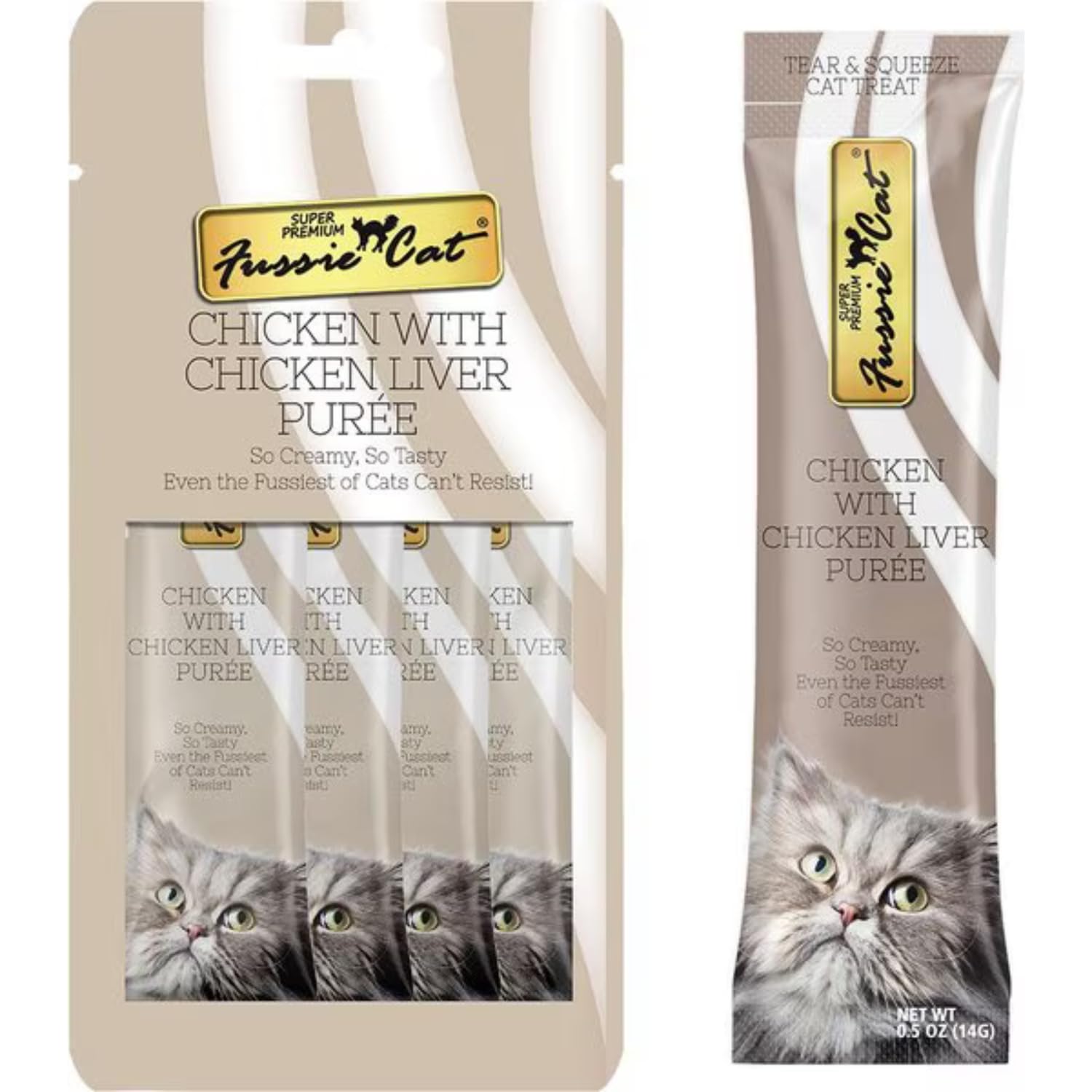 Fussie Cat Premium Puree Cat Enjoyment Reaction illustrates satisfied feline