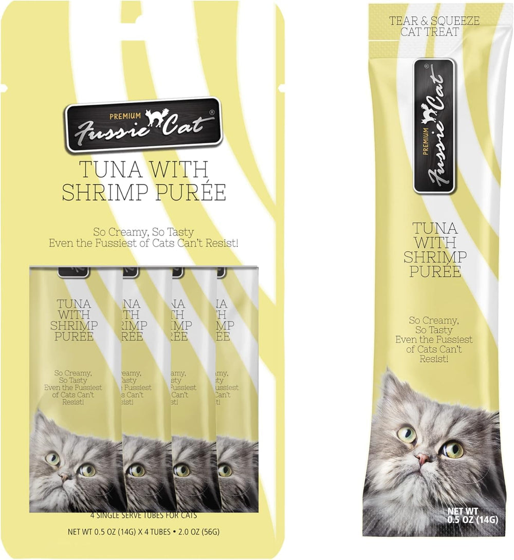 Fussie Cat Premium Puree texture close-up showcases creamy consistency and DHA content.