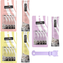 Fussie Cat Premium Puree Tuna Shrimp tube image highlights smooth consistency for training rewards.