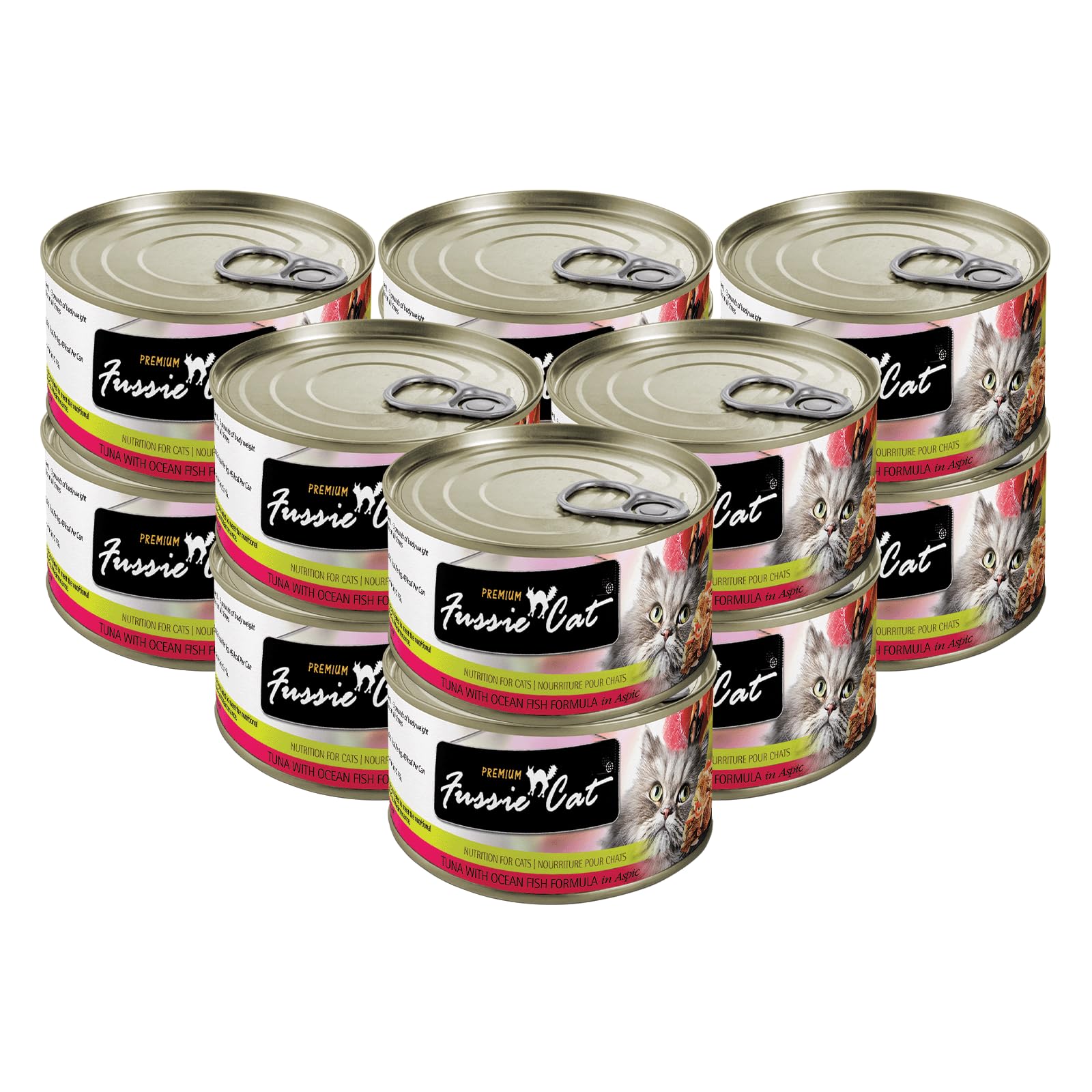 Fussie Cat Premium Tuna with Ocean Fish closeup; protein-forward formula for daily meals.