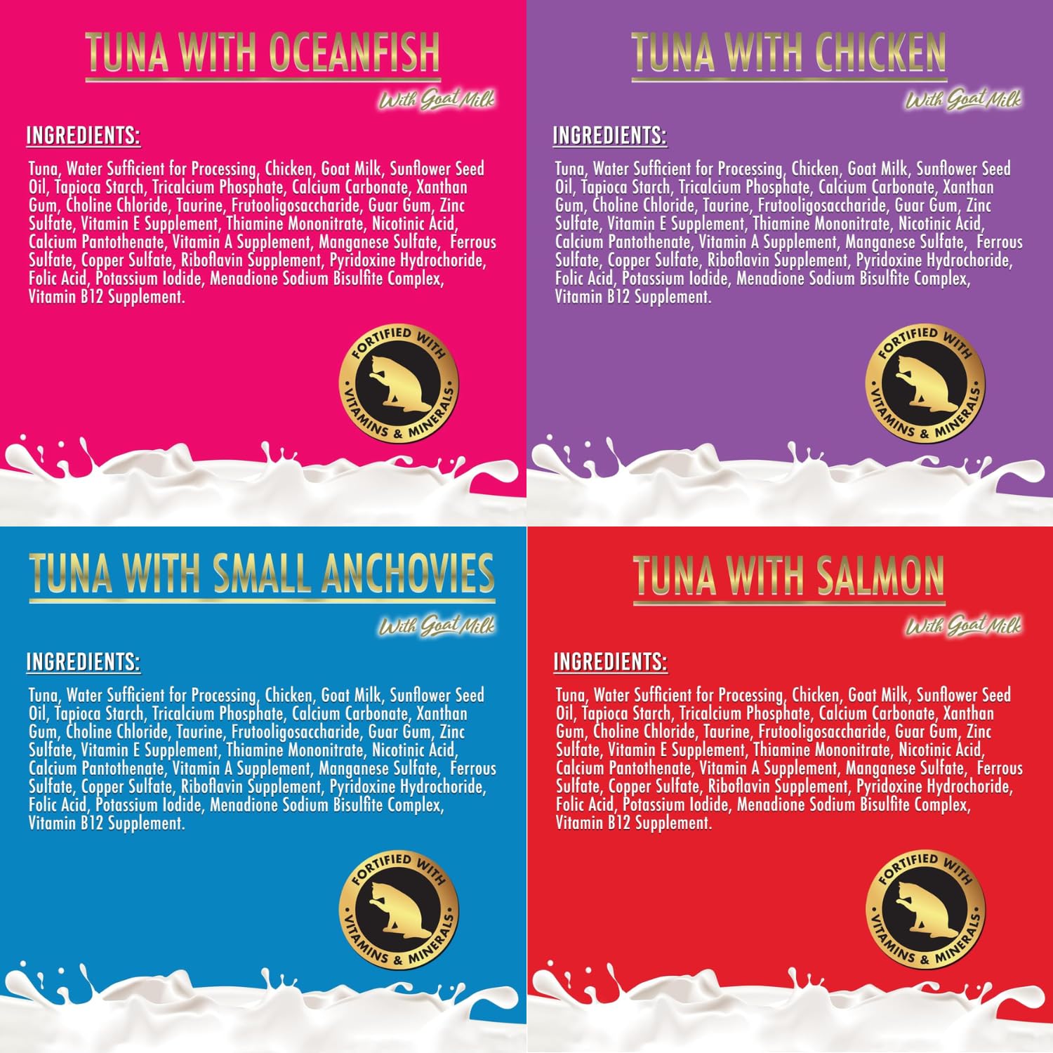 Fussie Cat Variety Pack 12 Cans labels highlight four flavors.