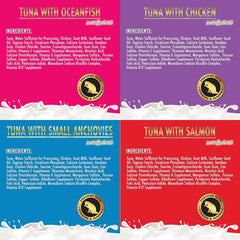Fussie Cat Variety Pack 12 Cans labels highlight four flavors.