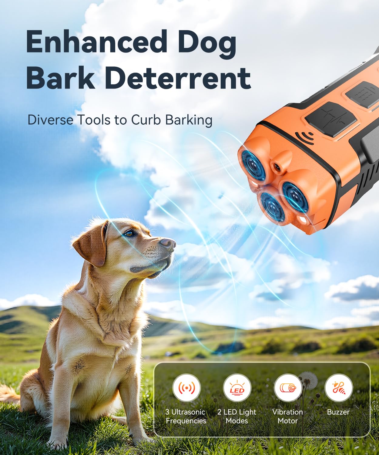 Fussion dog bark deterrent variable-frequency mode supports flexible training sessions.