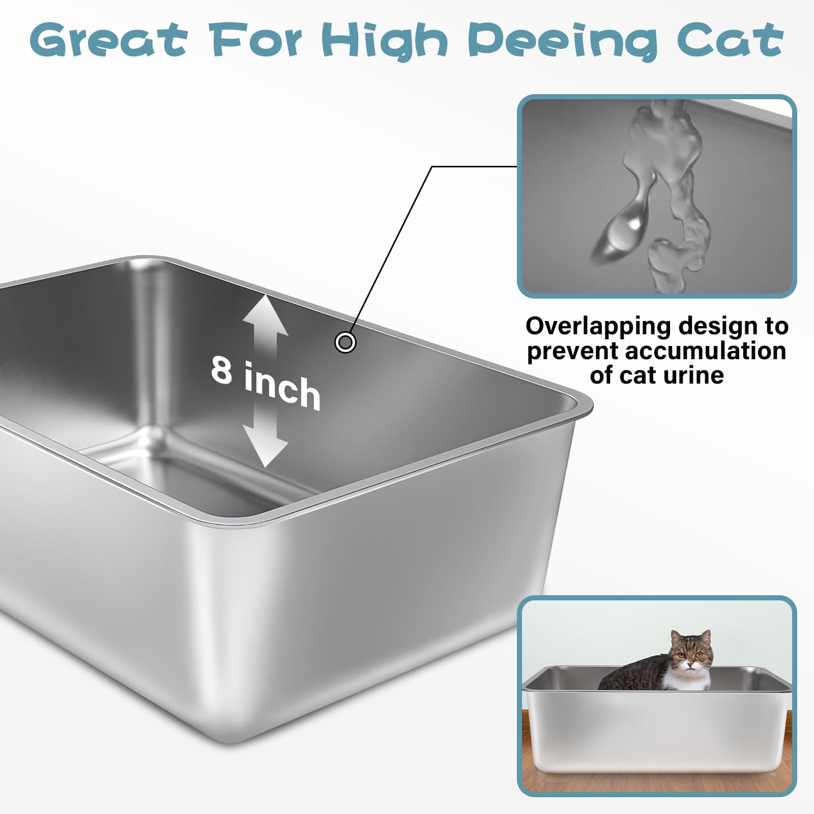 FUTAM stainless steel litter box interior highlights easy cleaning