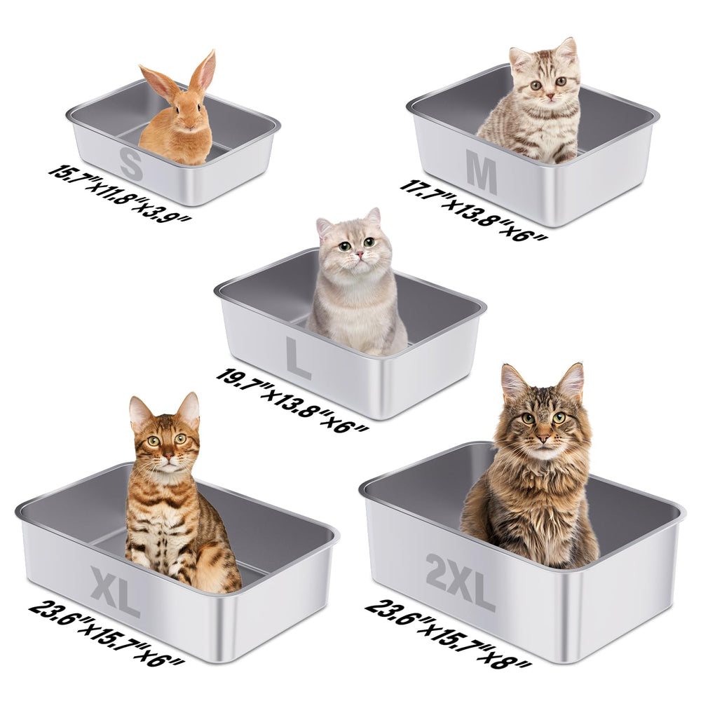 FUTAM stainless steel litter box 2-pack durable construction for long-term use.